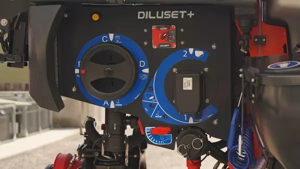 Работа DILUSET+, программируемая заправка, промывка и демонстрация объема бака в кабине управления