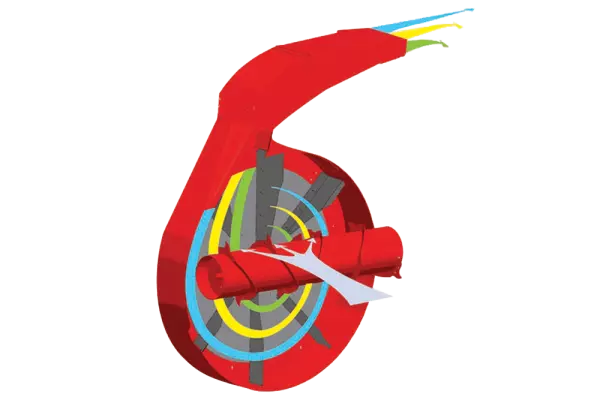 Эффективное разделение соломы без повторной резки благодаря пневматической разделительной камере, установленной на выдувателе-раздатчике соломы и кормов KUHN PRIMOR 15070 M.