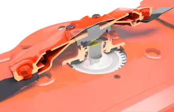 В результате жесткого столкновения с препятствием разрушается вал диска, защищая от повреждения шестерни